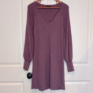 GAP Purple V-neck Long Sleeve Ribbed Merino Wool Blend Sweater Dress L